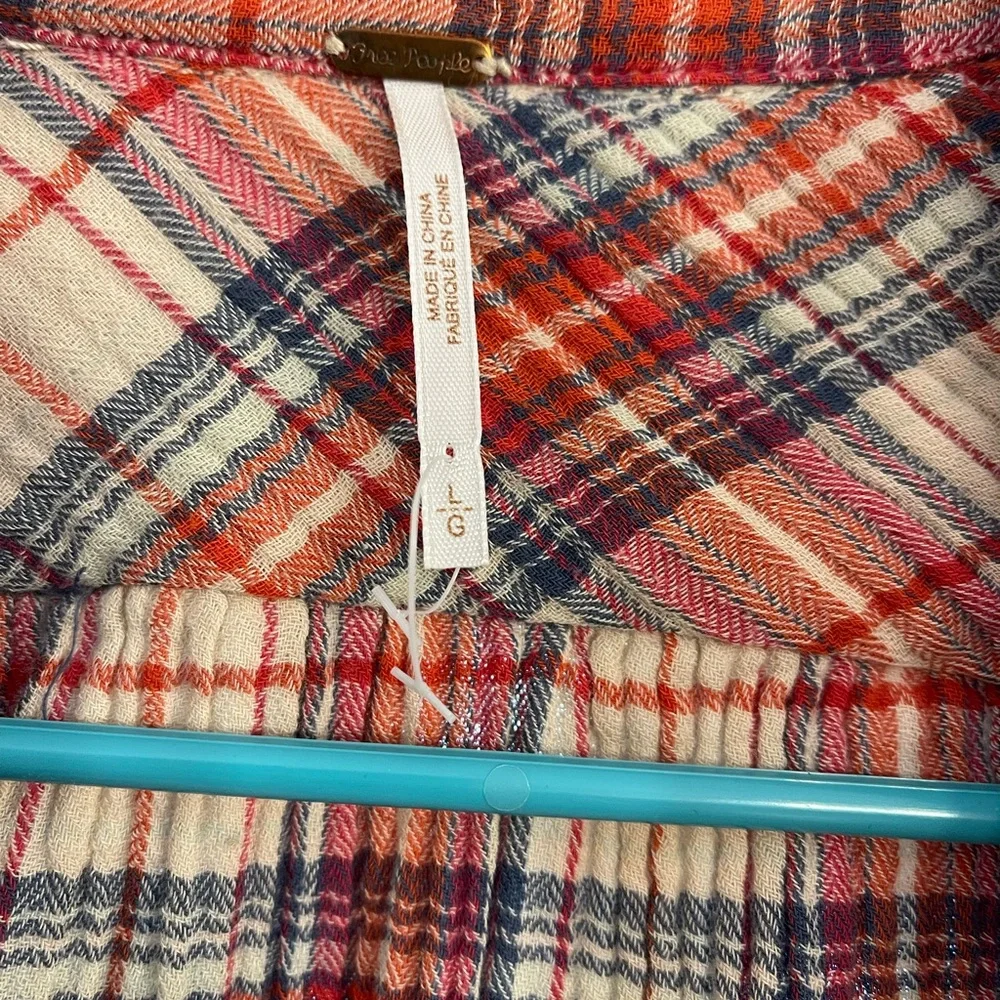 Free People Flannel Red and White Plaid Button-Up Shirt - Picture 2 of 6